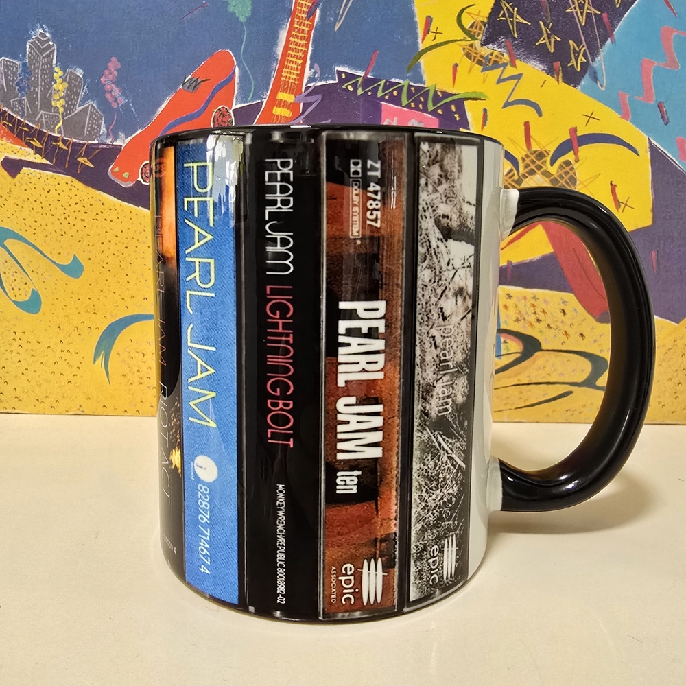 90s Rock music coffee Mug cassette tape Stack for music lovers